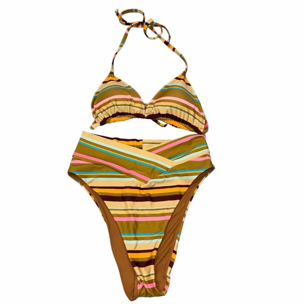 Aerie Brown Stripe Bikini Set size XS & Small